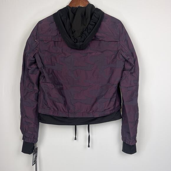 Blanc Noir Purple Camo Hooded S Women's Bomber Jacket Zip Up - Picture 4 of 8